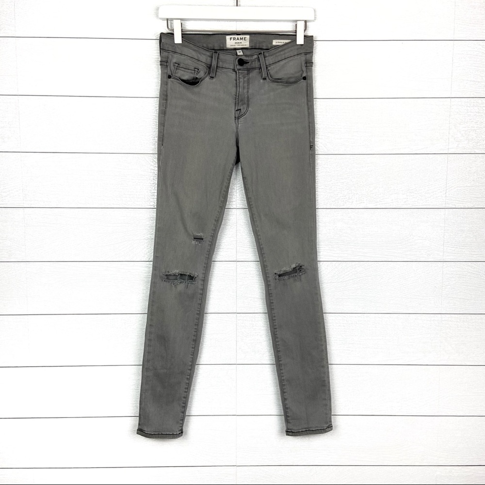 FRAME Denim Le Skinny Grey Distressed Jeans